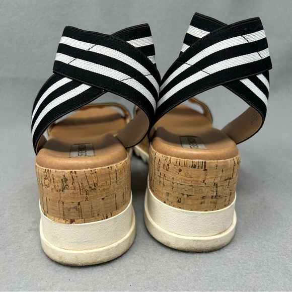 Steve Madden Size 8.5 Elba Sandals Black White Strap Platform Wedge Chunky Shoes - Picture 8 of 12
